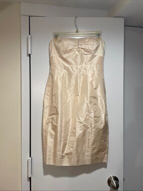 Banana Republic Strapless Satin Sheath Dress in Light Beige